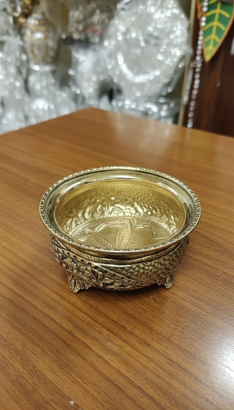 set of 2 brass fully carved antique finish bowl set for pooja/ snacks / gift item